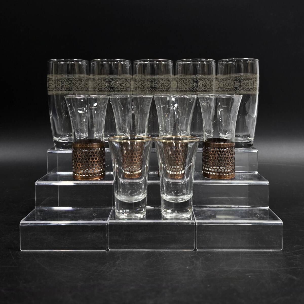 【60708K】Sapporo サッポロ蔵出し生ビール特性グラス 真鍮カバー付一口ビールグラス 金縁日本酒グラス 昭和 ノベルティ 経年保管品 現状品