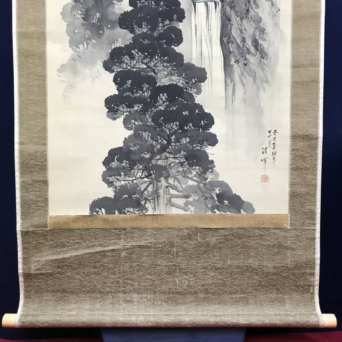 真作横山清暉滝山水図山水図月夜深山飛泉図掛軸☆宝船☆AH718 真作横山清暉滝山水図山水図月夜深山飛泉図掛軸☆宝船☆AH718