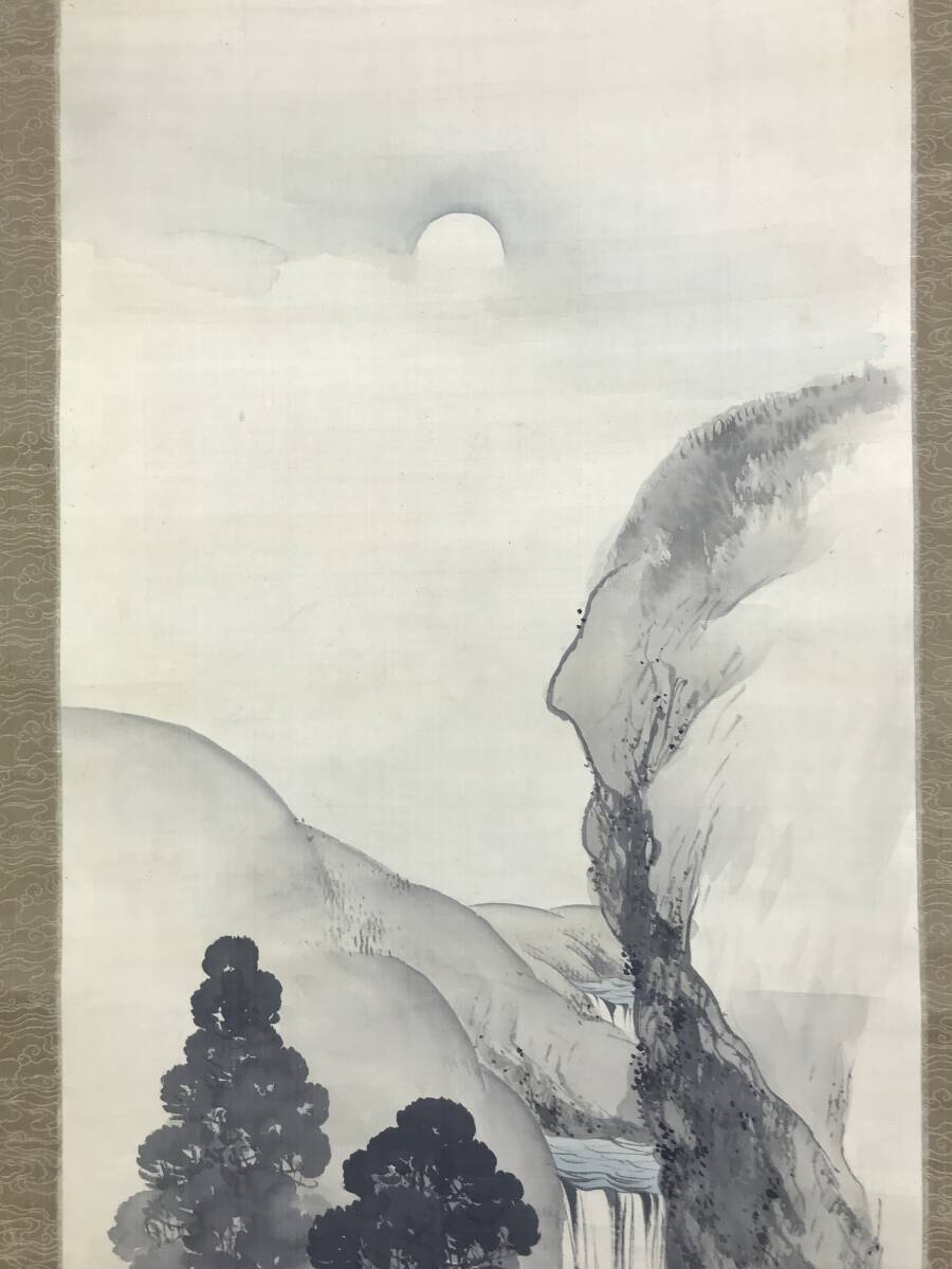 真作横山清暉滝山水図山水図月夜深山飛泉図掛軸☆宝船☆AH718 真作横山清暉滝山水図山水図月夜深山飛泉図掛軸☆宝船☆AH718