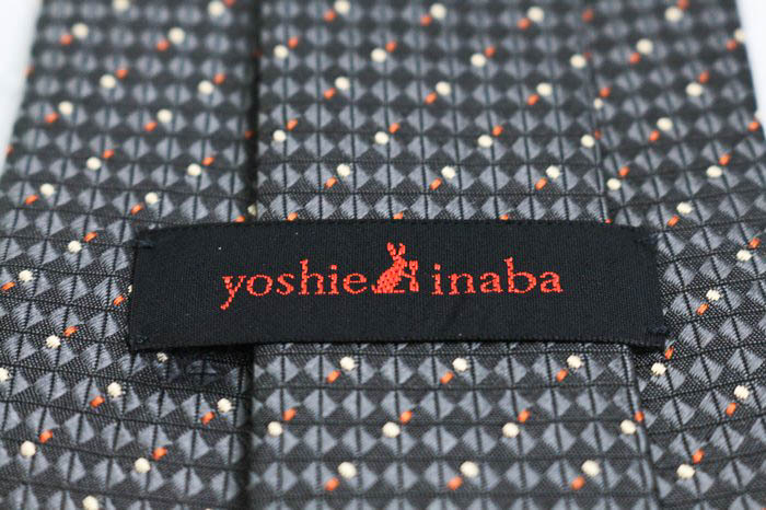 ヨシエイナバ ブランド ネクタイ シルク チェック柄 総柄 PO メンズ グレー yoshie inaba