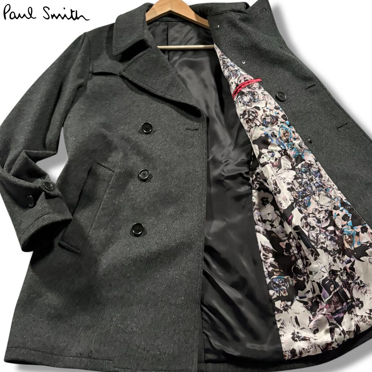 美品　ピーエスポールスミス　ピーコート　ウールコート　カシミヤ 黒　L 美品 ポールスミス PAUL SMITH ウール・カシミヤ Pコート サイズ