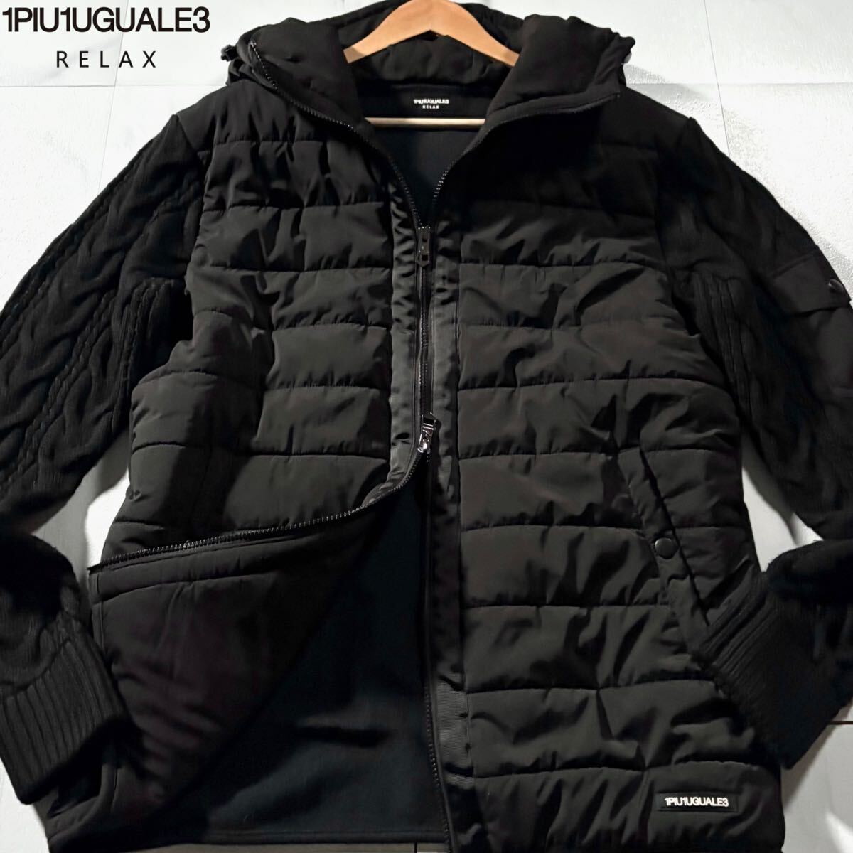 極美品/XLサイズ●1PIU1UGUALE3 RELAX ウノピゥウノウグァーレトレ リラックス ニット切替 ダウンジャケット 中綿 ケーブル ロゴタグ AKM