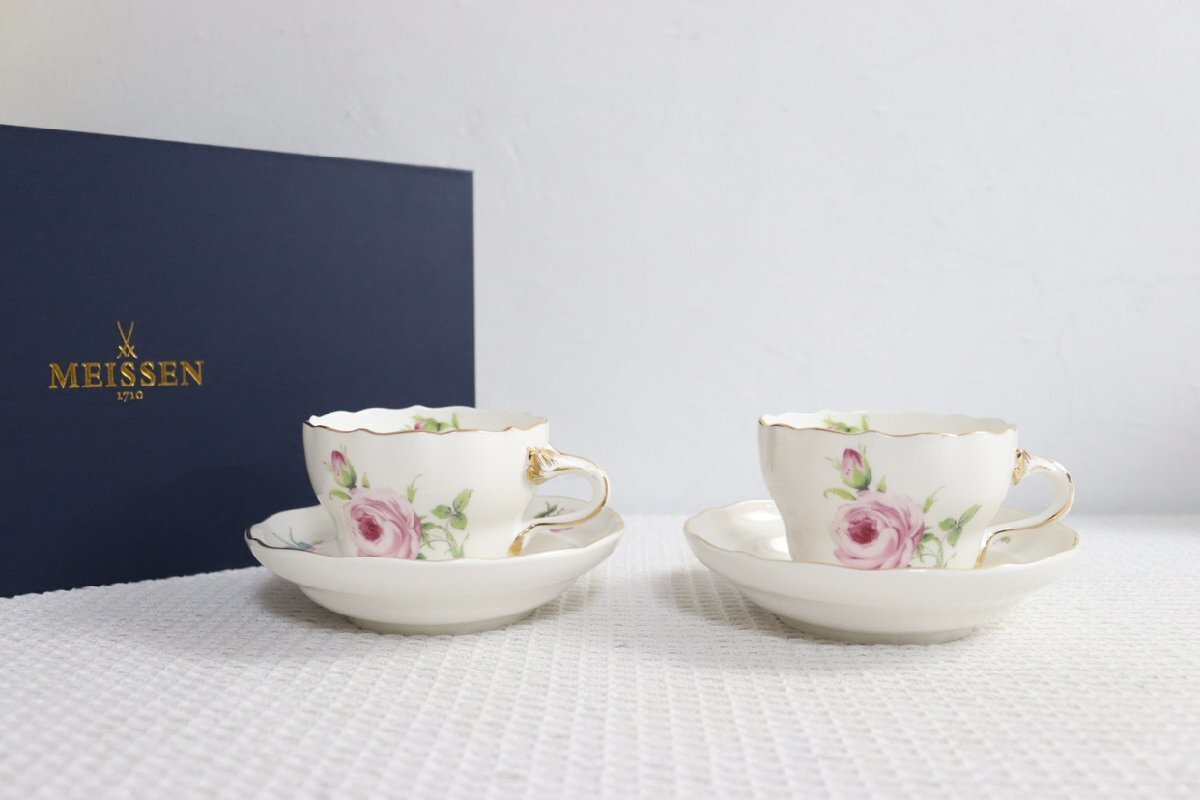 MEISSEN マイセン 手作り ピンクローズ カップ&プレート 4点 MEISSEN マイセン 手作り ピンクローズ カップ&プレート 4点