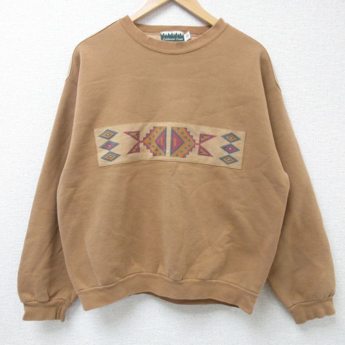 XL/古着 長袖 スウェット メンズ アステカ クルーネック 茶 ブラウン 24nov02 中古 スエット トレーナー トップス