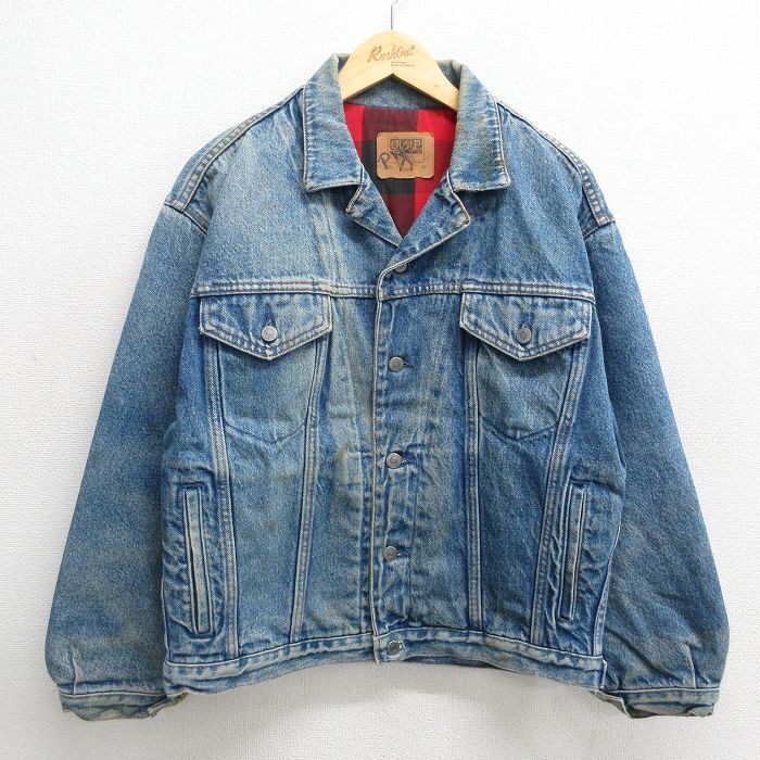 XL/古着 ギャップ GAP 長袖 ジージャン メンズ 90s コットン 紺 ネイビー デニム 内側フランネル 24nov13 中古 アウター Gジャン ジャケッ