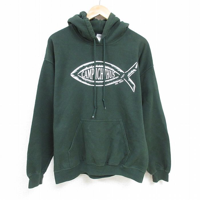 XL/古着 長袖 スウェット パーカー メンズ 00s キャンプイクトゥス 濃緑 グリーン 24nov21 中古 スエット トレーナー トップス