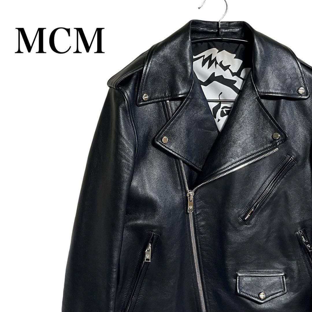 【極美品】MCM レザー　ダブル　ライダース　ジャケット　ブルゾン　黒　ブラック
