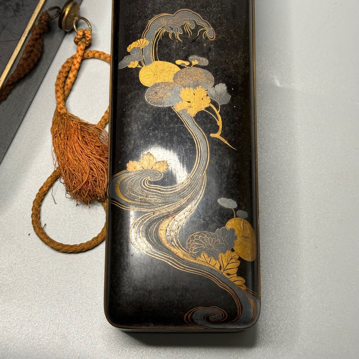 r348▽良▽江戸時代黒塗内金梨地弁当箱 検 漆器蒔絵大名道具江戸 r348▽良▽江戸時代黒塗内金梨地弁当箱 検 漆器蒔絵大名道具江戸