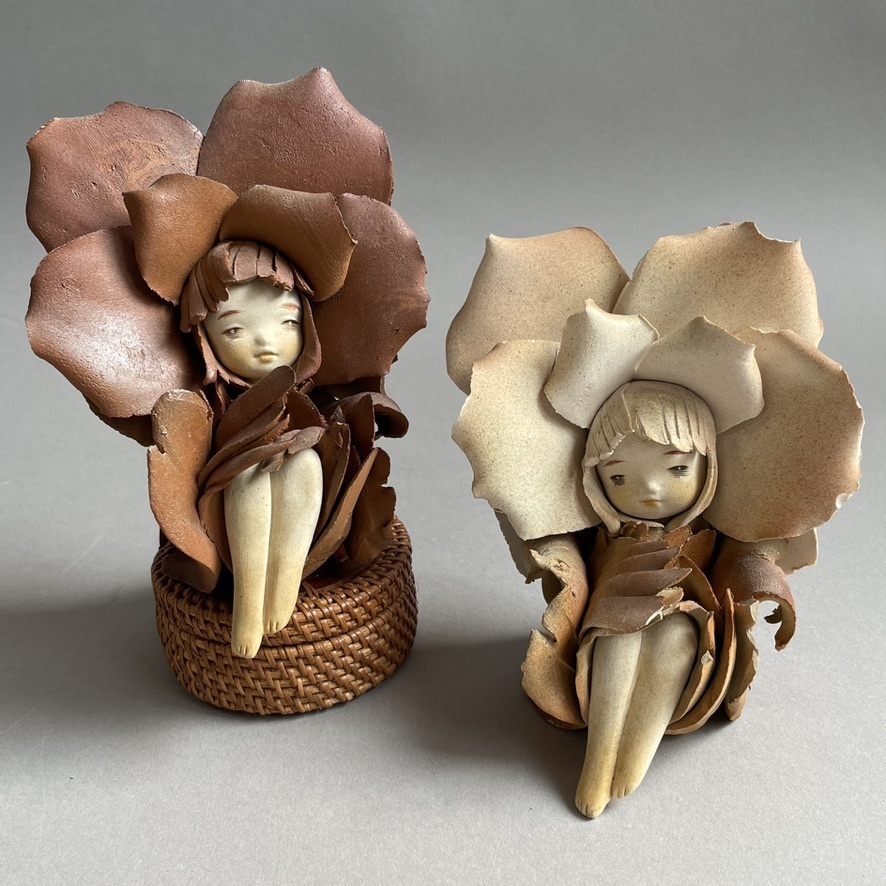 作家物 陶人形 森の精 リーベ 竹内祥子 吊 花の妖精 白薔薇 作家物 陶人形 森の精 リーベ 竹内祥子 吊 花の妖精 白薔薇