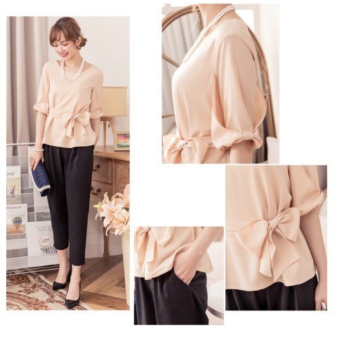  setup short sleeves tops + pants suit go in . type graduation ceremony formal wedding on goods adult L apricot 