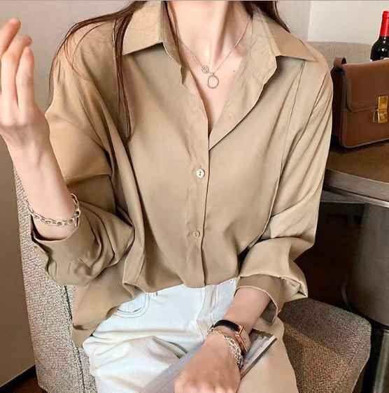  Trend Basic shirt color collar long sleeve put on turning OL blouse 3XL blue 