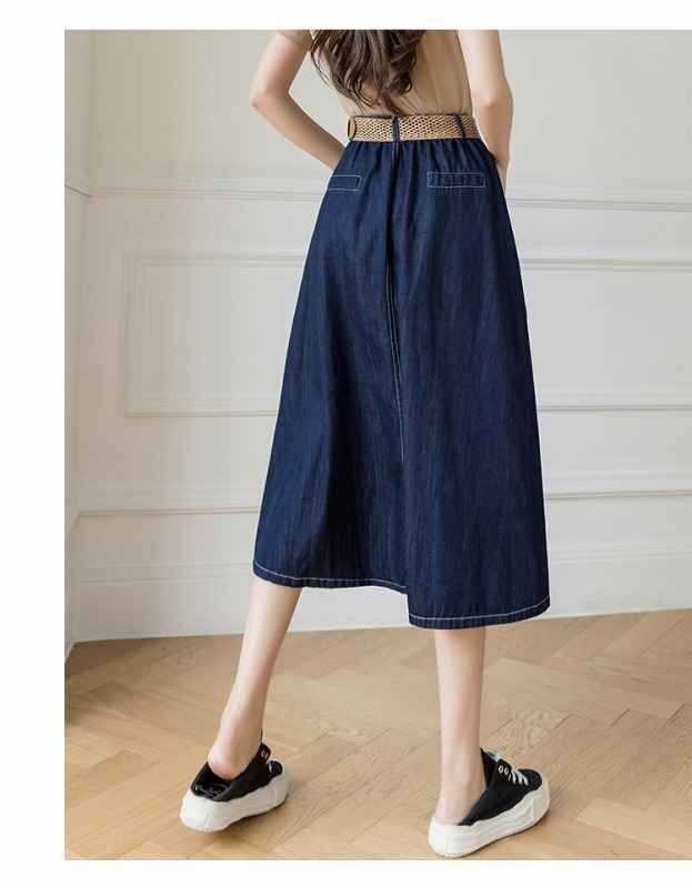  Denim skirt thin high waist frill knee height skirt casual Denim S blue 