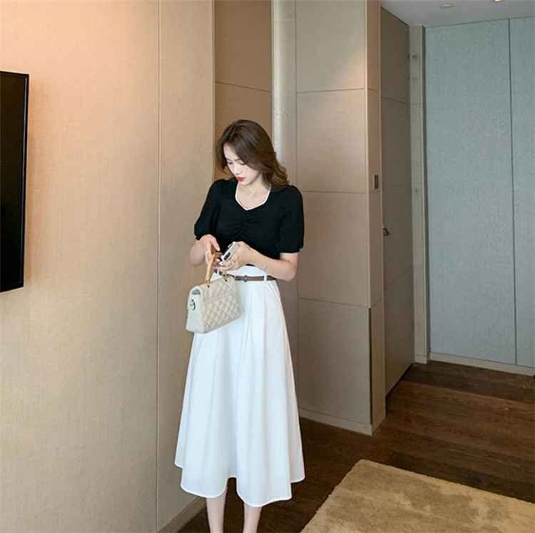  elegant chiffon skirt frill skirt short sleeves T-shirt L skirt ( white )