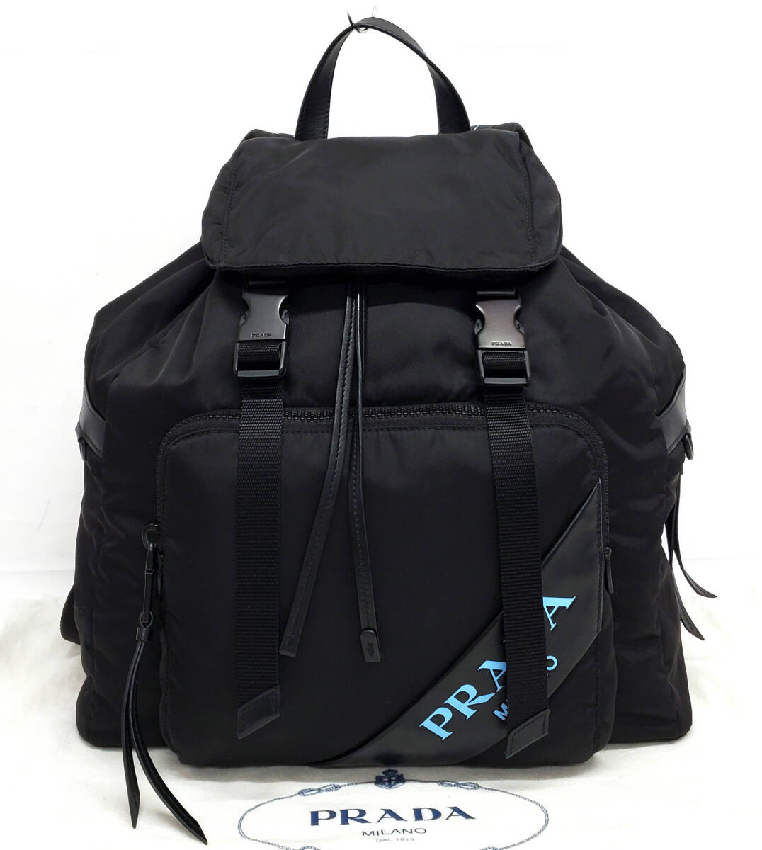D2385◆ほぼ未使用【プラダ】リュックサック ナイロン×レザー◆バックパック ブラック 黒