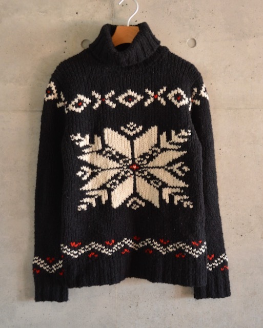 【 POLO by RALPH LAUREN 】ウール＆アルパカ タートルネック セーター M ポロ ラルフローレン / 雪柄 ノルディック ローゲージ