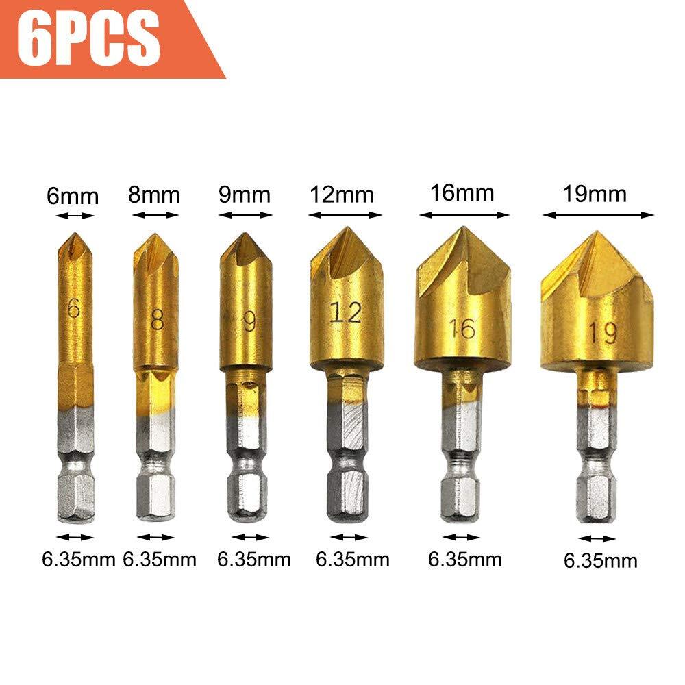  фаска резчик дрель bit 6 шт. комплект шестиугольник ось фаска bit 6~19mm удаление заусенцев тарелка брать . сверло дрель тарелка брать сверло дыра под сверло сиденье ..5 листов лезвие 