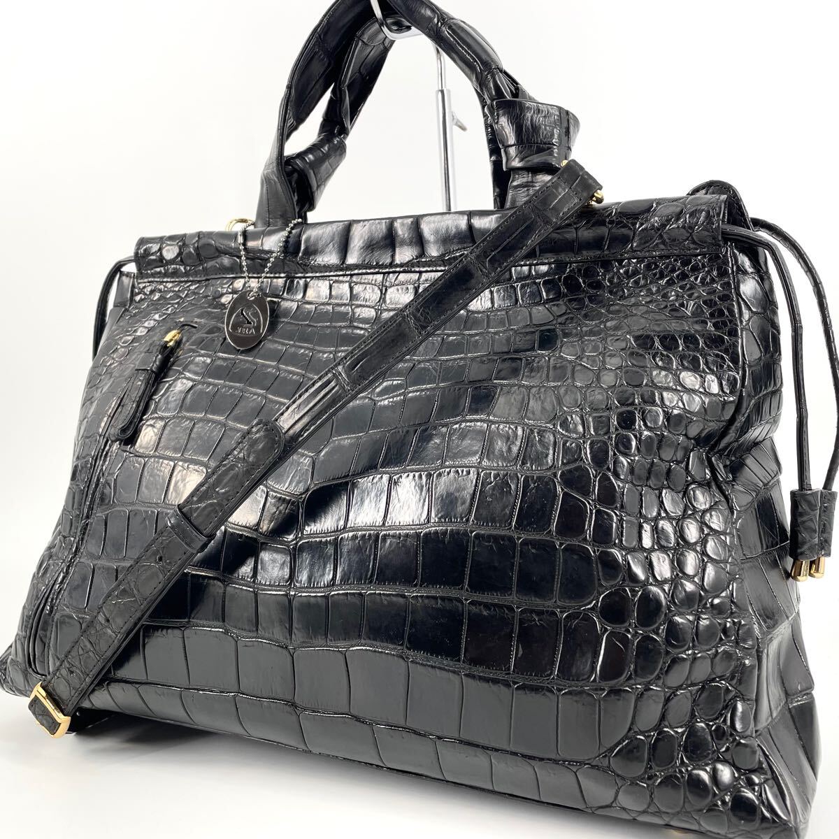 定価88万~ 極美品 JRA認定!! クロコダイル ニロティカス ハンドバッグ トート ショルダー 2way ビジネス A4収納 斜め掛け メンズ マット 黒