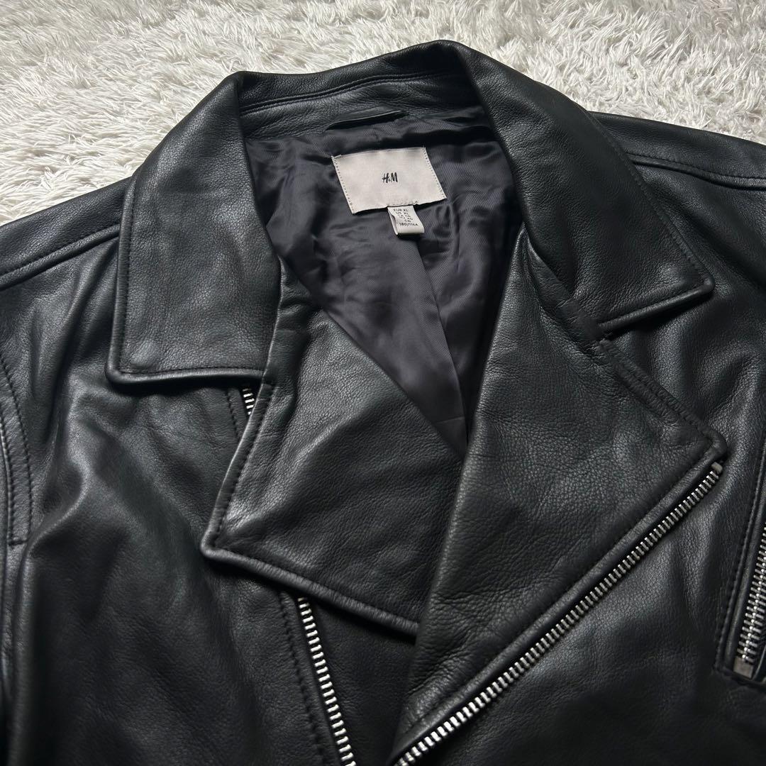 * real leather rare XL size * double rider's jacket H&M H and M original leather cow leather kau leather black LL men's 