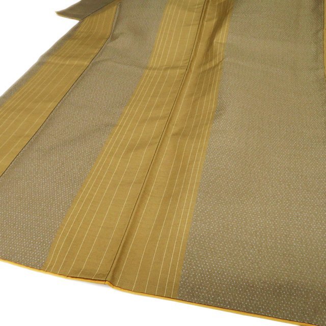 結(jié)城紬 著物 中古 正絹 袷 カジュアル ラベル付き 縦段模様 蚊絣 路考茶色 桑茶色 多色 身丈161.5cm 裄68cm M きもの北條 A1115-7