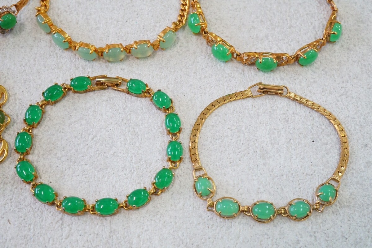 B1113 green stone natural stone series color stone Gold color bracele Vintage accessory large amount set together . summarize set sale 