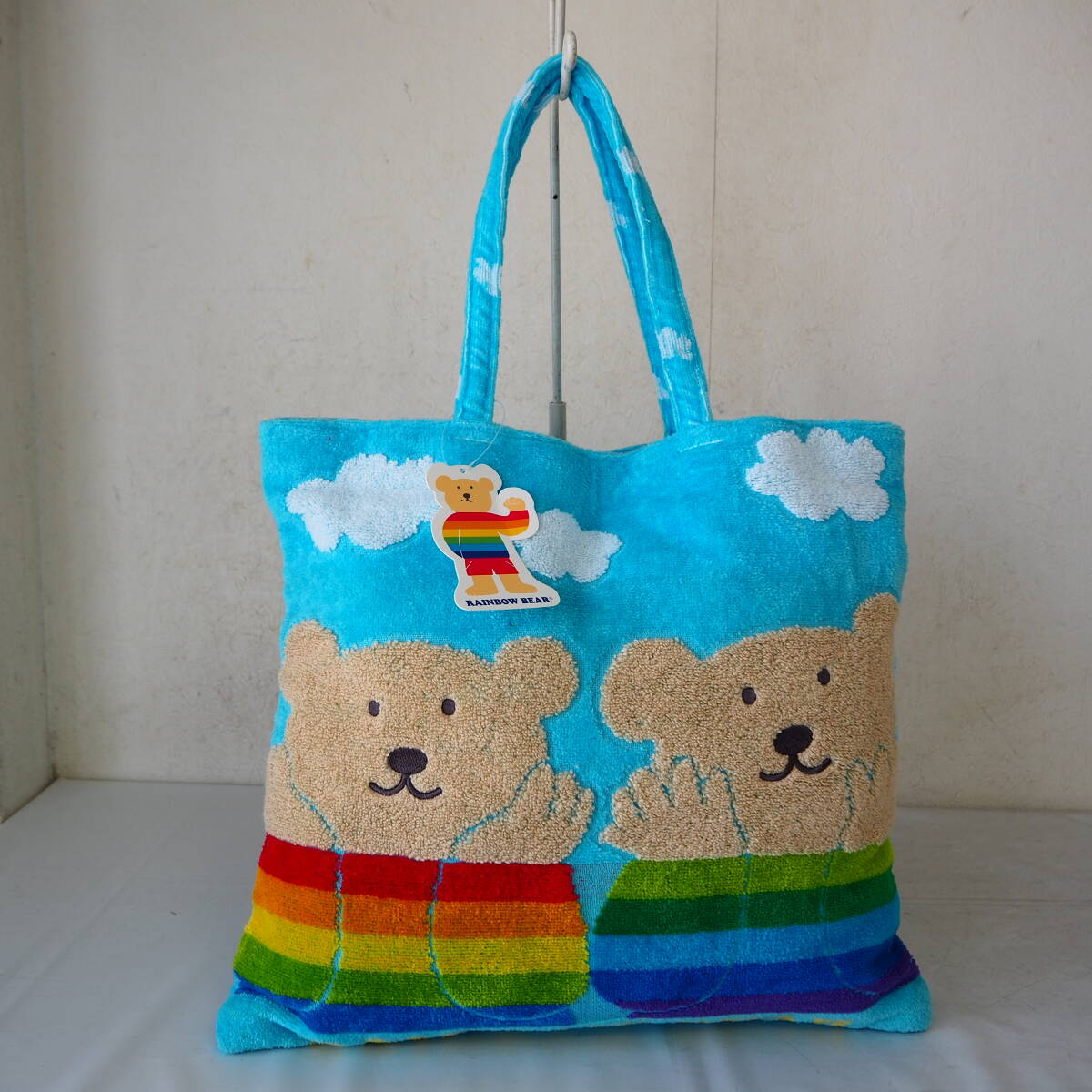 ◆未使用品*日本製*RAINBOW BEAR/レインボーベア*コットンパイル*クマさん*トートバッグ*トート*バッグ*A4*ブルー◆