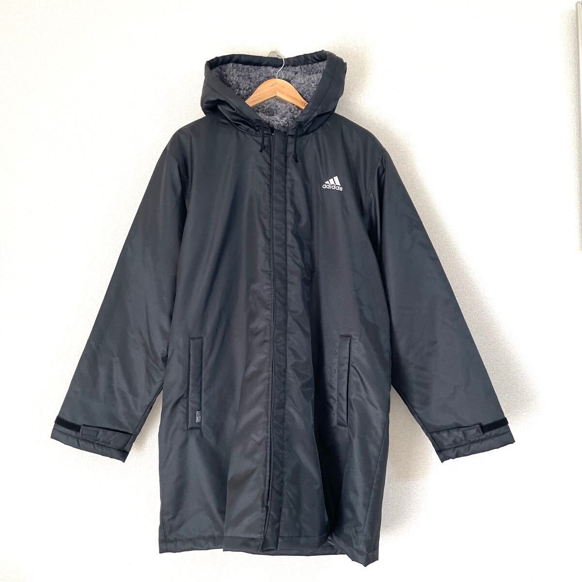超美品★アディダス ベンチコート Oサイズ ヴィンテージ 00s★adidas アウター 防寒 中綿 ダウン ブラック 黒 ジャケット フリース素材