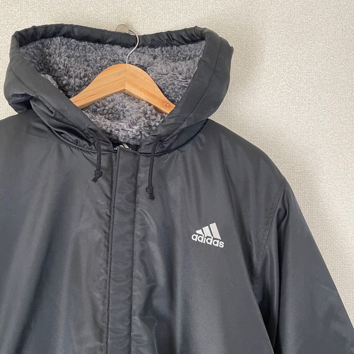 超美品★アディダス ベンチコート Oサイズ ヴィンテージ 00s★adidas アウター 防寒 中綿 ダウン ブラック 黒 ジャケット フリース素材