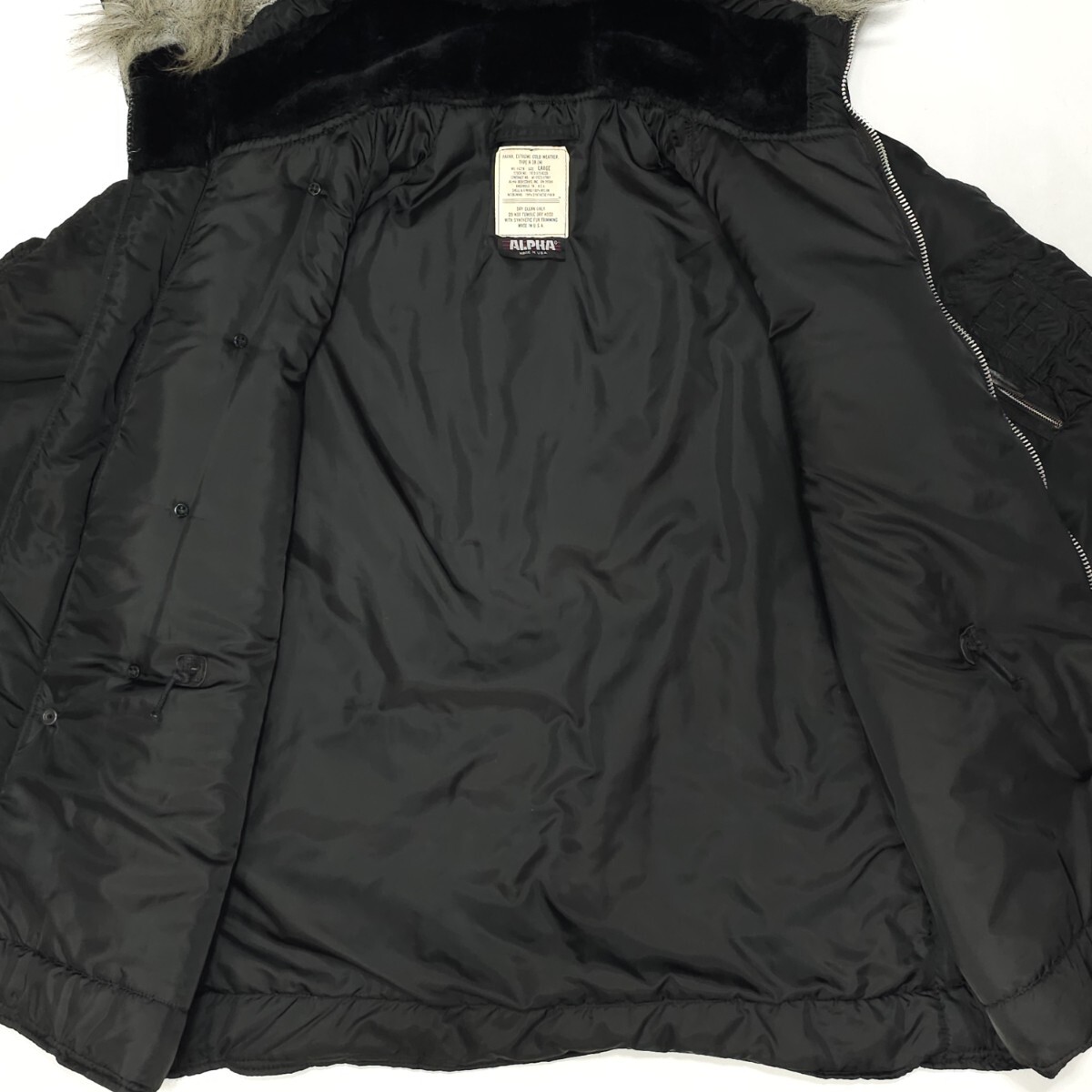Alpha Industries N-3B Flight Jacket L Vintage Black USA Made Alpha Industries N-3B Flight Jacket L Vintage Black USA Made