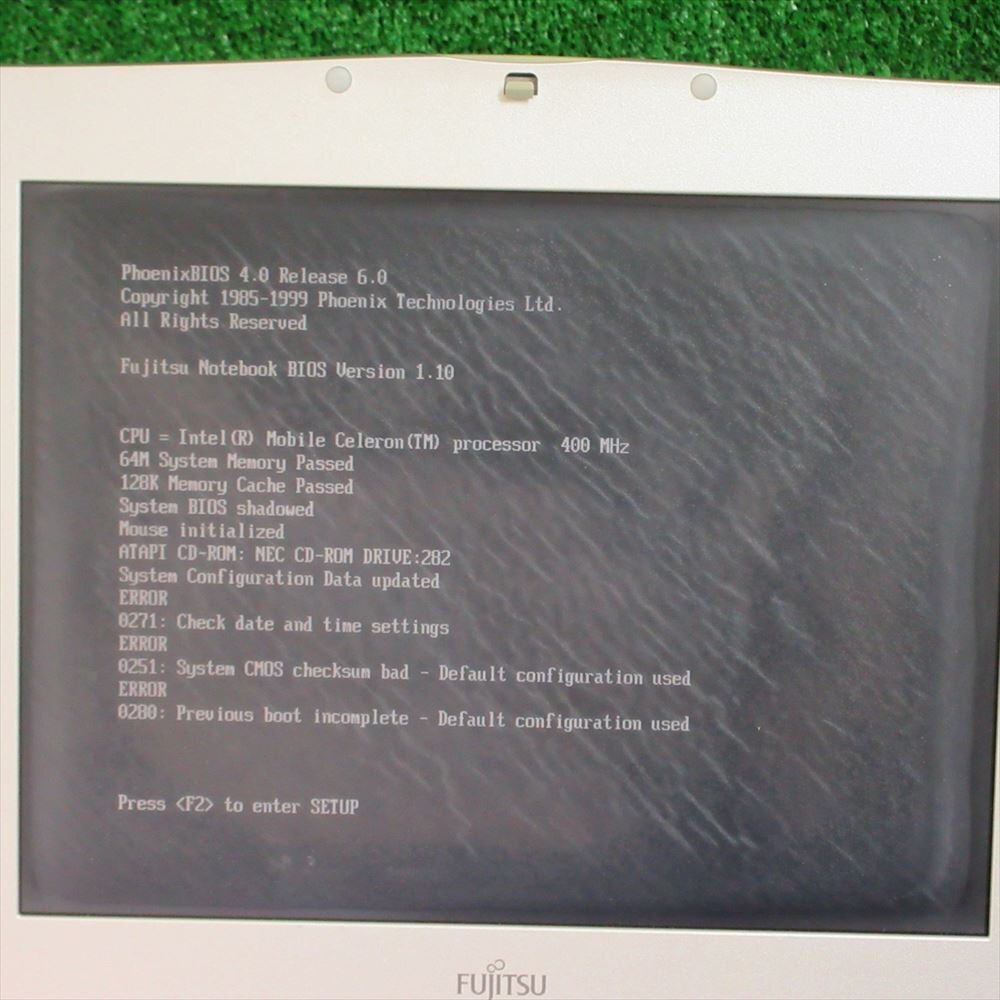 [4281]Windows98當(dāng)時(shí)物 富士通 FMV-BIBLO NE2/40E FMVNE240E Celeron 400MHz HDDなし CD-ROM メモリ64MB 12.1インチ BIOS OK ジャンク