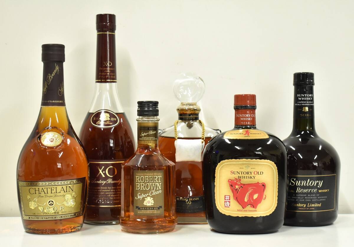 ★3054★未開栓 ウイスキー ブランデー 6本 サントリー XO オールド 丑歳 リザーブ ロバートブラウン CHATELAIN VSOP 700 720 750 350 ml