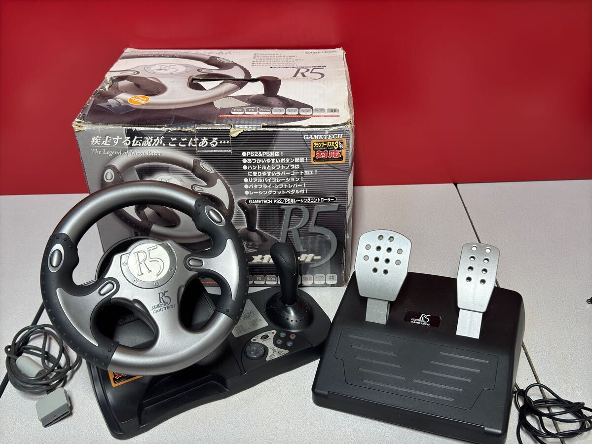 GAMETECH PS2レーシングコントローラー メガレーサー R5 ハンドルコントローラー　動作未確認