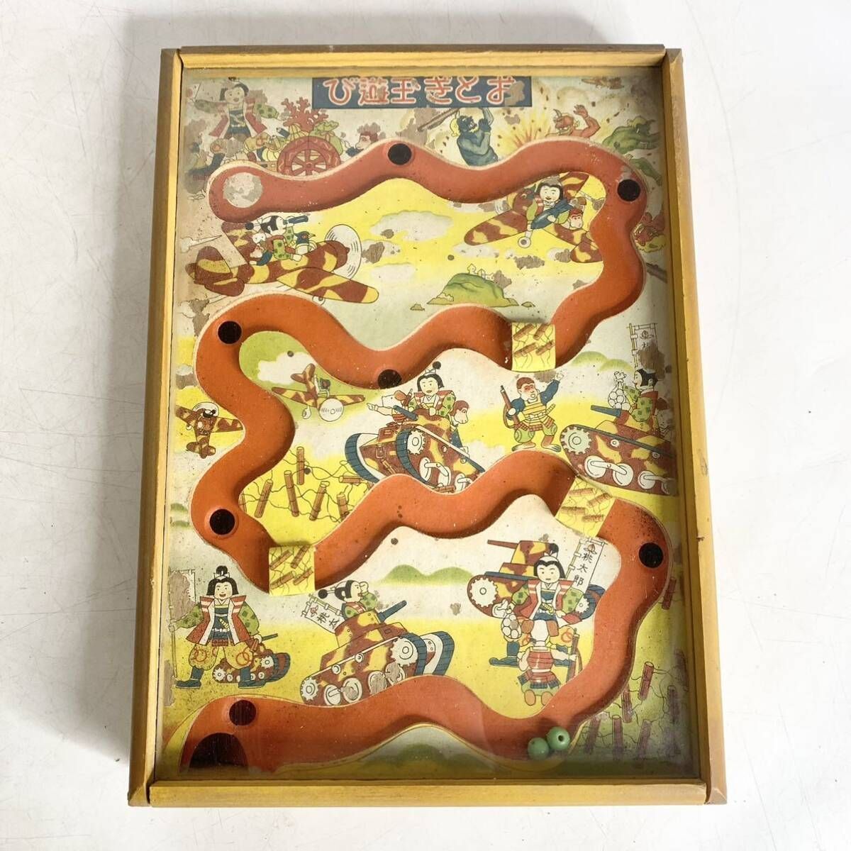 おとぎ玉遊び　玉転がし　ボードゲーム　大正？　戦前　戦車　桃太郎　ボードゲーム　レトロ　玩具　おもちゃ
