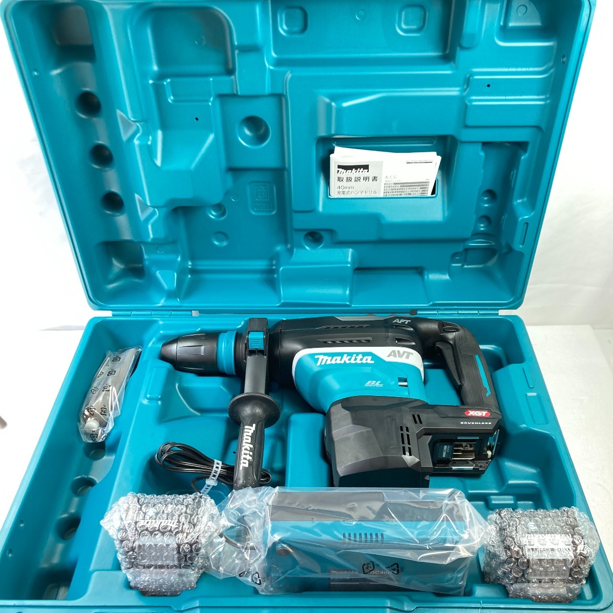 ＊＊ MAKITA マキタ 40mm 40Vmax 充電式ハンマドリル (バッテリ2個・充電器・ケース付）(3) HR005GRMX ブルー 未使用に近い