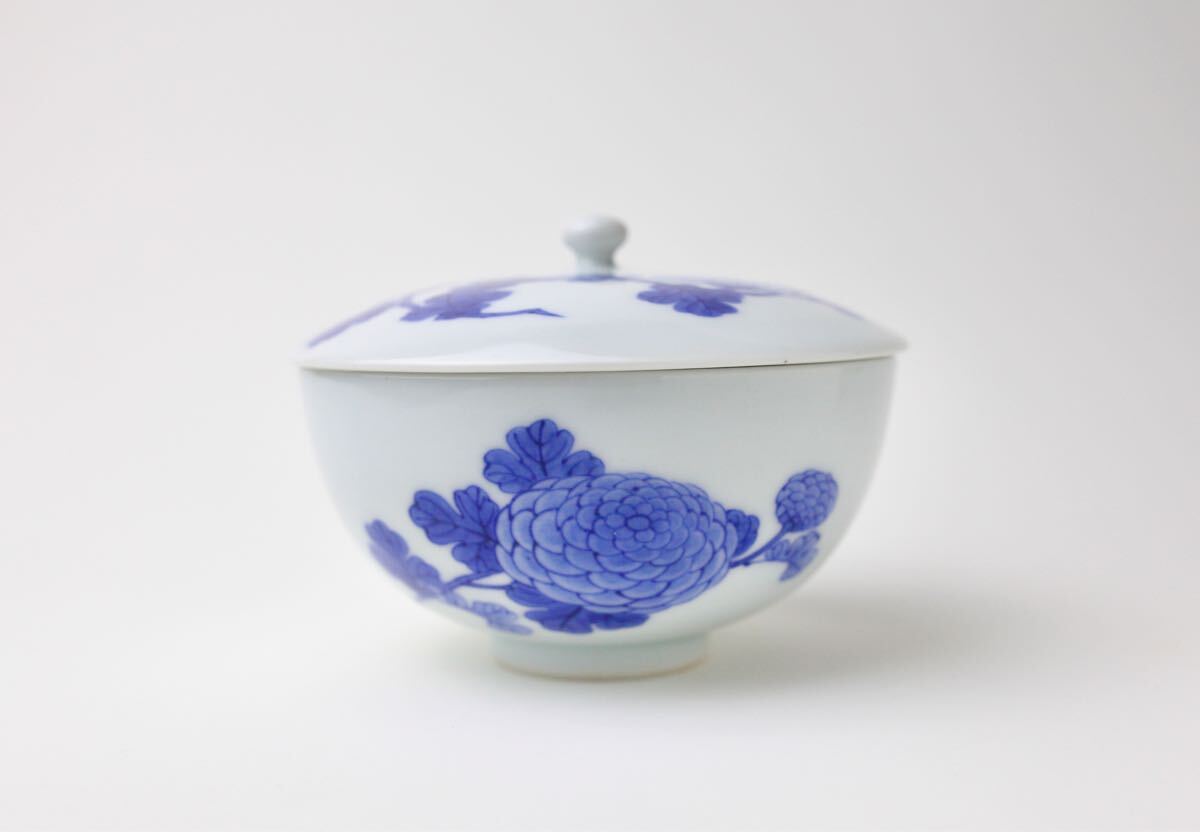 京焼 清風与平 染付 菊文 茶碗 煎茶道具 茶道具 本物保証 京