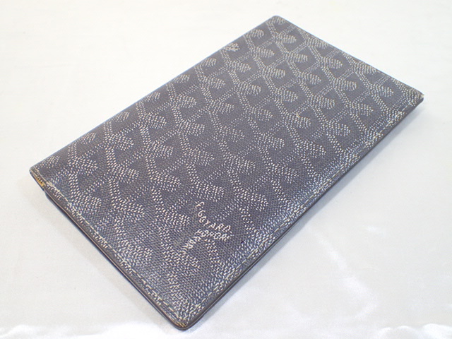 11206[T]正規品♪ GOYARD ゴヤール 二つ折り札入れ 長財布 カードケース ヘリボーン PVC レザー グレー×イエロー系