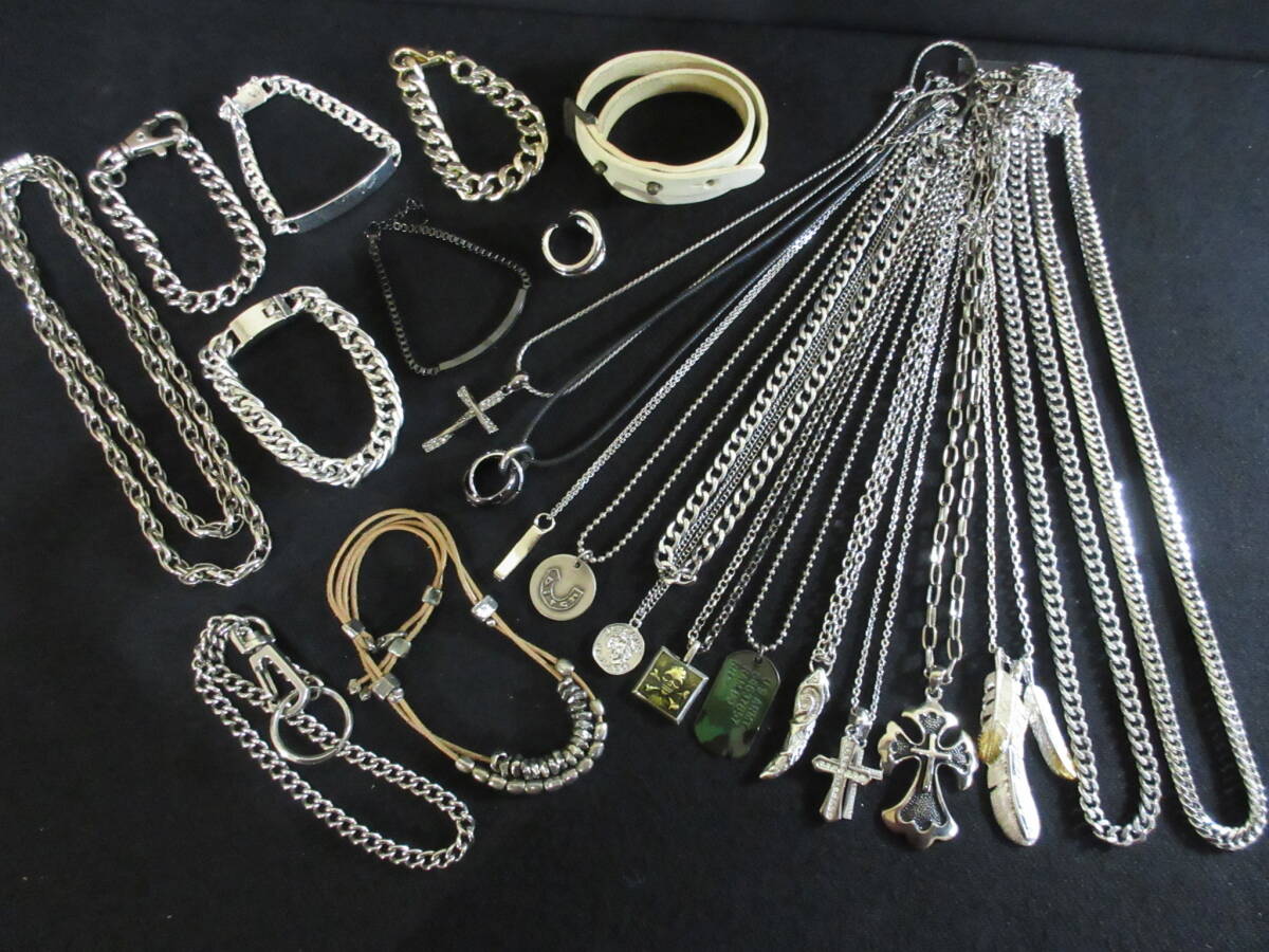 ＊100円～【大量】DIESEL/Vu Le Vu含 メンズアクセサリー ネックレス/ブレスレット/ウォレットチェーン/指輪 23点セット＊T-73