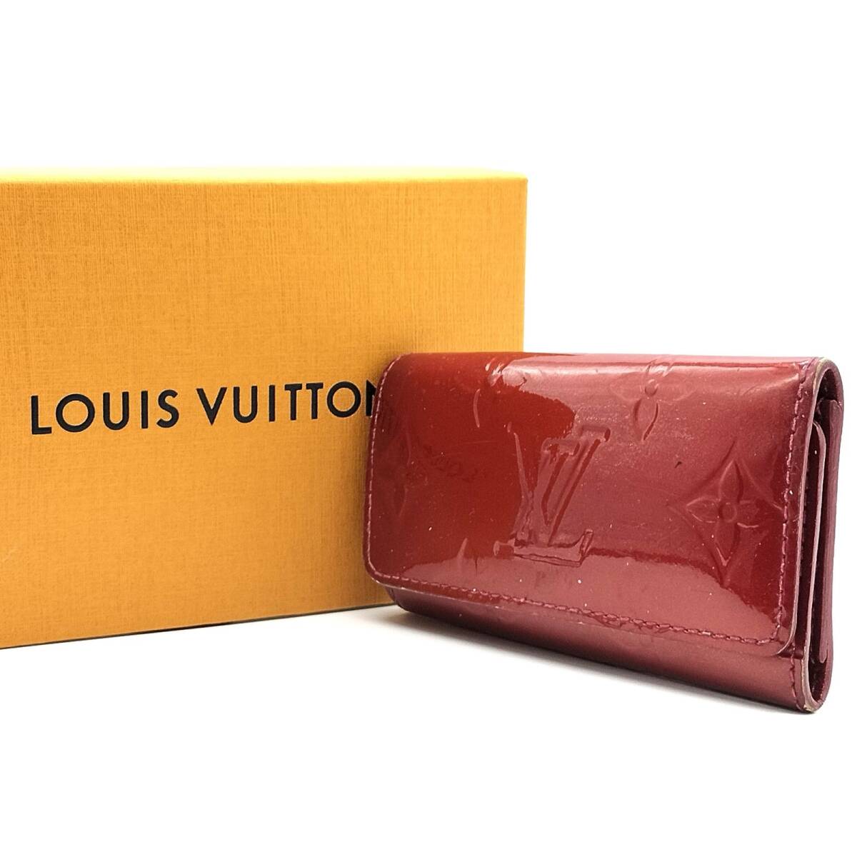 上品な光沢で手元を飾る★　Louis Vuitton ルイヴィトン　キーケース 4連 ヴェルニ ミュルティクレ4 エナメル モノグラム M91976　赤
