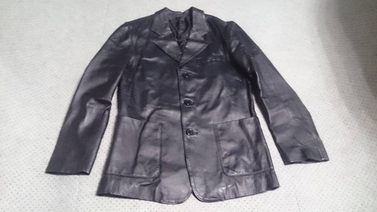 中古 UNIQLO ユニクロ 本革 豚革 ピッグ レザー スリムフィット/細身 総裏地 3B テーラード ジャケット 黒 M