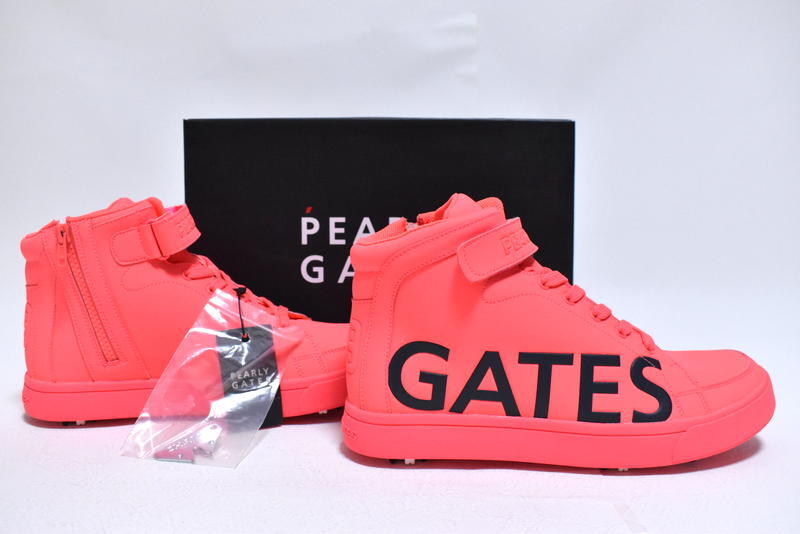 【送料無料】新品 PEARLY GATES ロゴ ミドルカット ゴルフシューズ 25.5cm 053-0992309 ピンク パーリーゲイツ スパイク