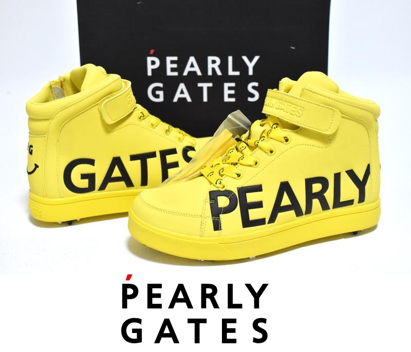 【売り切り御免!】 23.5cm ゴルフシューズ ミッドカット ロゴ GATES PEARLY 【送料無料】新品 053-0192314 スパイク パーリーゲイツ イエロー 23.5cm