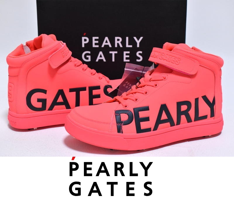 超人気高品質 25.5cm ゴルフシューズ ミドルカット ロゴ GATES PEARLY 【送料無料】新品 053-0992309 スパイク パーリーゲイツ ピンク 25.5cm