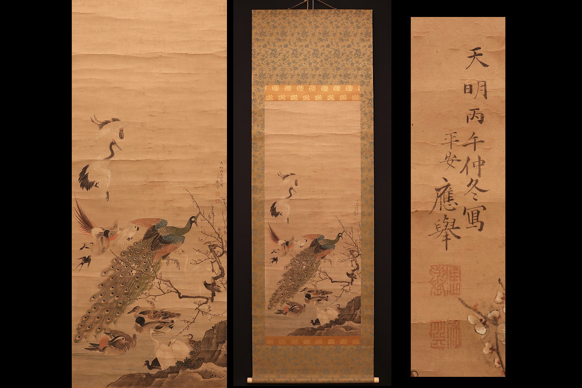 【模写】掛軸 円山応瑞 雀 江戸時代後期の絵師 合箱入 N192 7038☆【真作】円山応挙 「鳥類尽図」 絹本 掛軸 江戸時代後期の