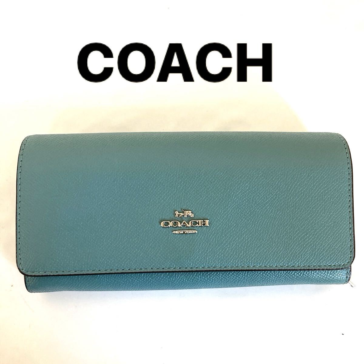 少々難あり コーチ COACH 長財布　ブルー　レザー ウォレット 財布　ジャンク