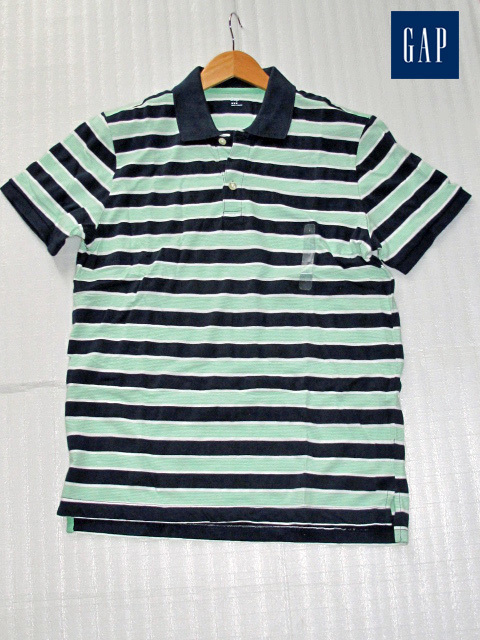 新品タグ付き　GAP ボーダーポロシャツ 半袖シャツ ボーダーカットソー 綿100% '90sデットストック ネイビー/グリーン/ホワイト