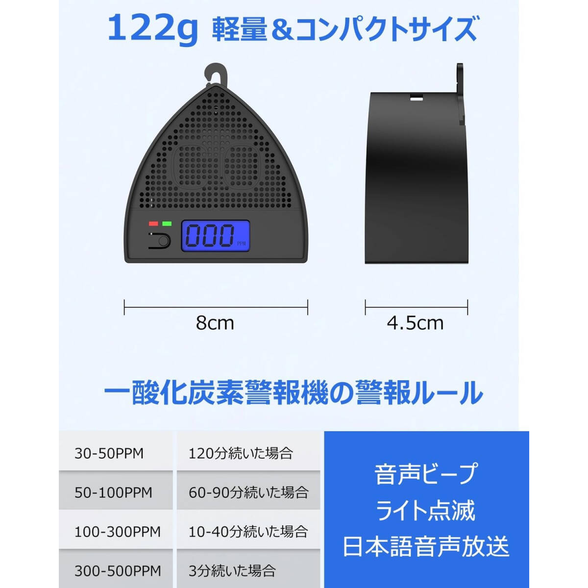 三角形 一酸化炭素チェッカー ブラック キャンプ用 警報器 COアラーム 85dB大音量 換気にプラス?jié)撛诘膜饰ｊ摛蛟缙冥藯食? bimg=