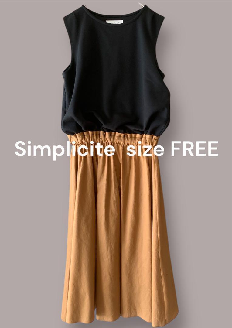 古着☆Simplicite ドッキングワンピース 麻　リネン混　ノースリーブ