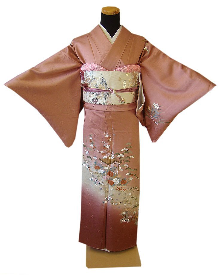 時代屋 裄66.3ｃｍ 紋意匠地 附下げ 訪問着 西陣織 袋帯 帯〆 帯揚げ 4点 セット 正絹 仕立上り 袷 154ｃｍ～160ｃｍ HH1670