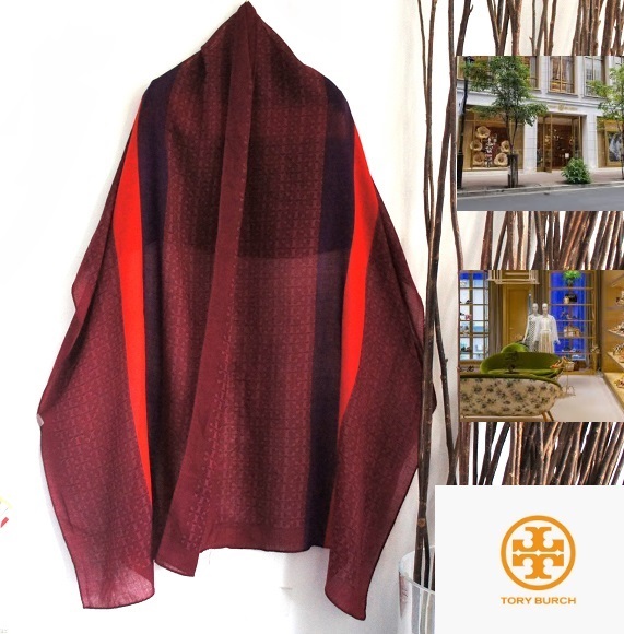 TORY BURCH/トリーバーチ/総柄デザインロゴ大判ショールストール