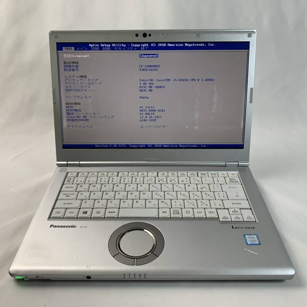 Panasonic Let's note LV8 CF-LV8KDHVS ◆Intel Core i5-8265U @ 1.60GHz ◆メモリ8GB ◆14型FHD ◆BIOS起動可【ジャンク品】1435
