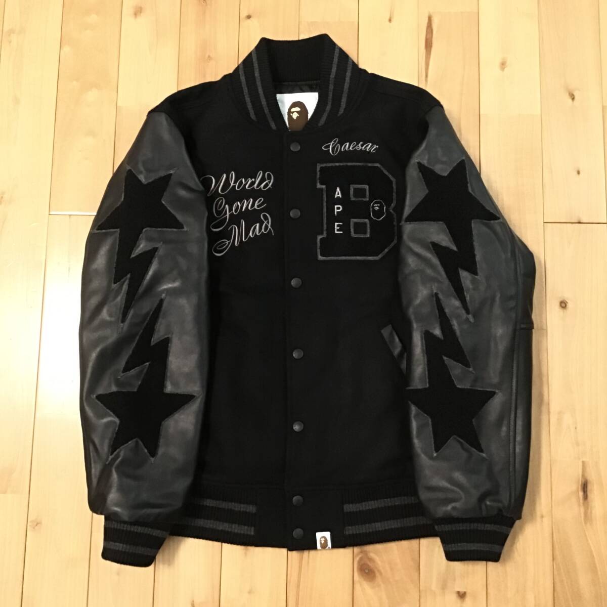 BAPE STA sleeve leather stadium jumper M size black a bathing ape star leather varsity jacket Ape Bape A Bathing Ape y35582